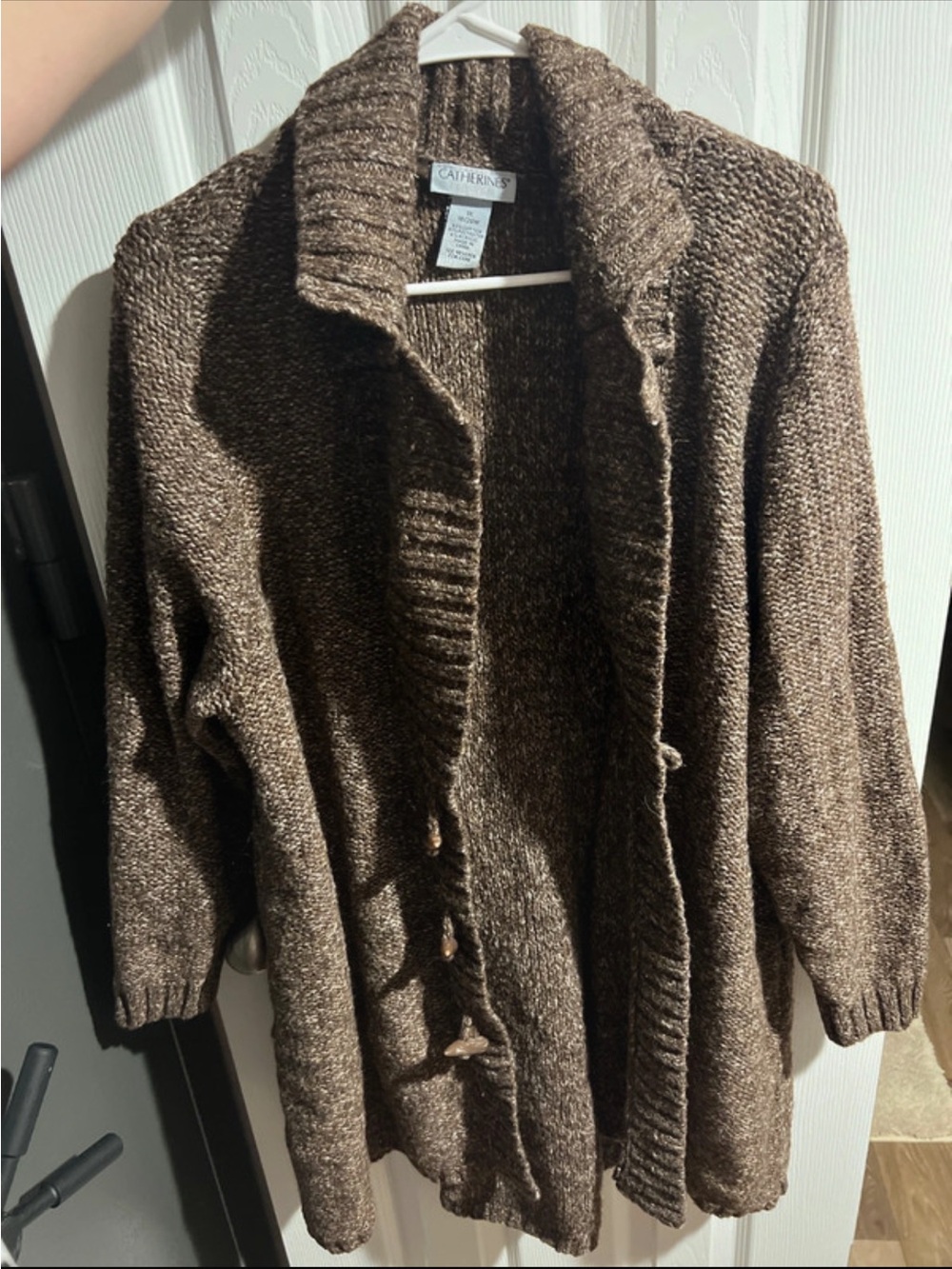 Catherines Brown Button-Front Shawl Collar Cardigan